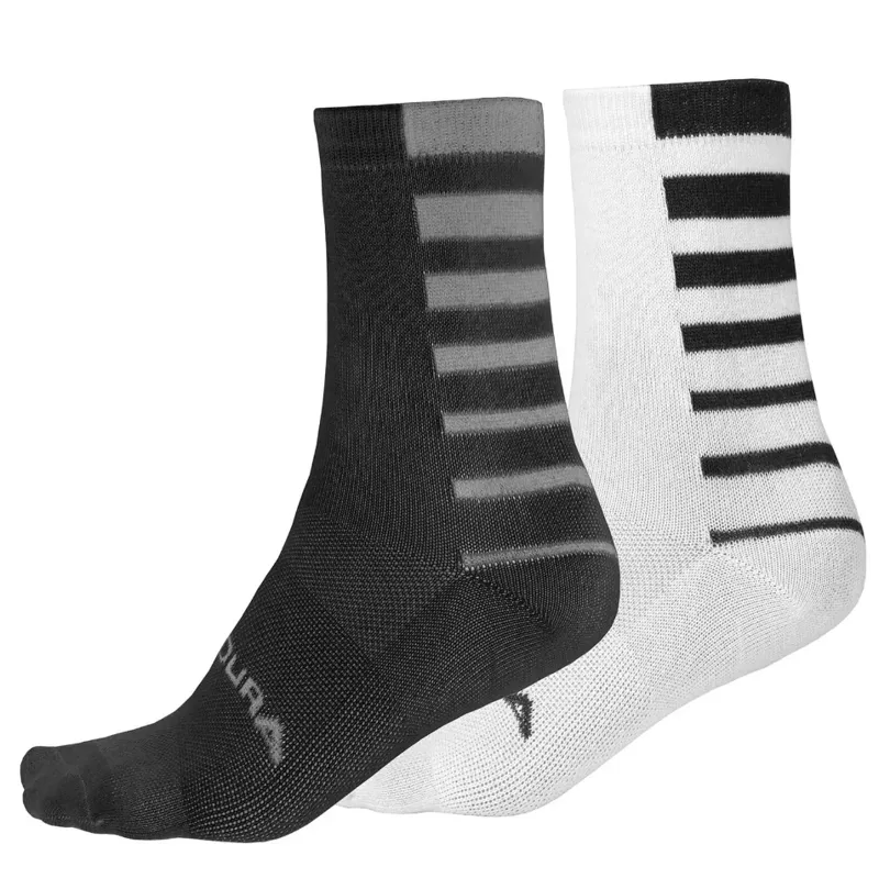 Balfes Bikes Endura Twin Pack Coolmax Stripe Socks in Black | Free postage over £30, £10 off first order, price match & 0% finance.
